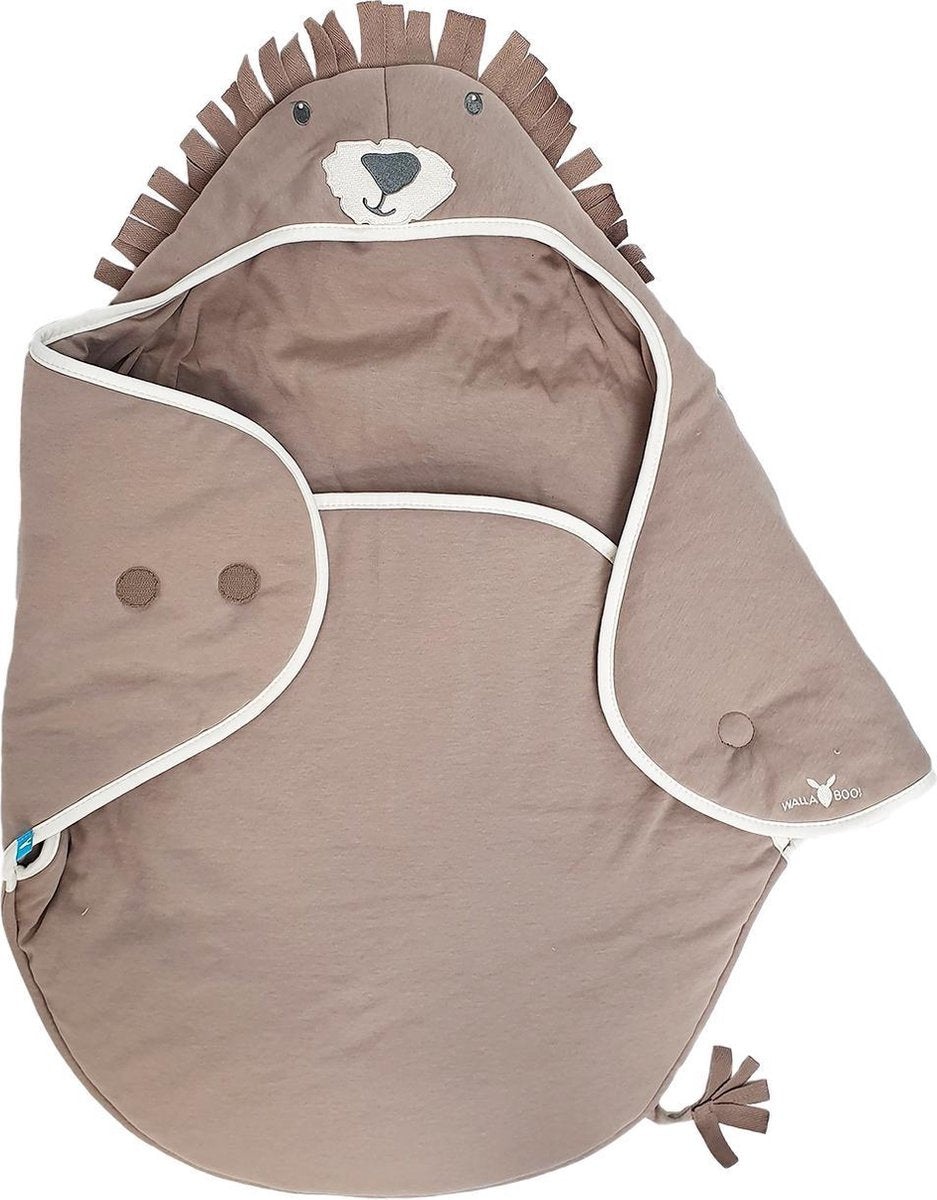 Wallaboo Babydeken Coco - wikkeldeken en wrapper - 100% zacht katoen - pasgeboren tot 9 mnd.- Geschikt voor autostoel - 70 * 90 cm - taupe leeuwtje