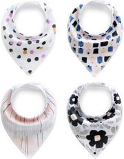 JillyBee - Slab - Slabbetje - Slabber - Bandana - 4pack - Bloemen - Stippen - Roze - Zwart - Blauw