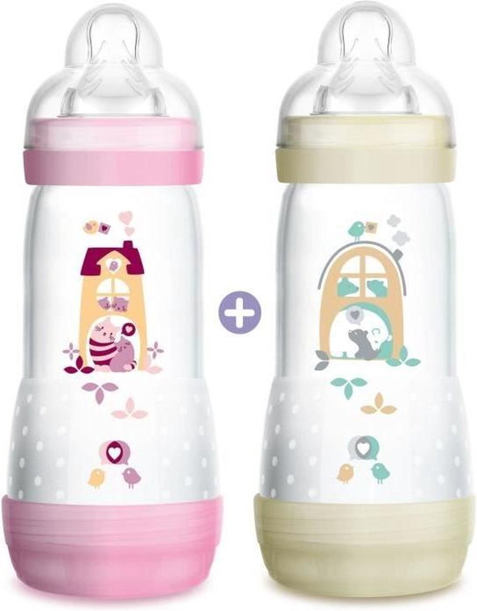 MAM Anti-Colic Easy Start-fles - 320 ml - Flow speen 3 - pak van 2 - meisje