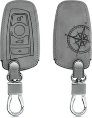 kwmobile autosleutelhoes voor BMW 3-knops draadloze autosleutel (alleen Keyless Go) - beschermhoes van imitatieleer - Vintage Kompas design - grijs