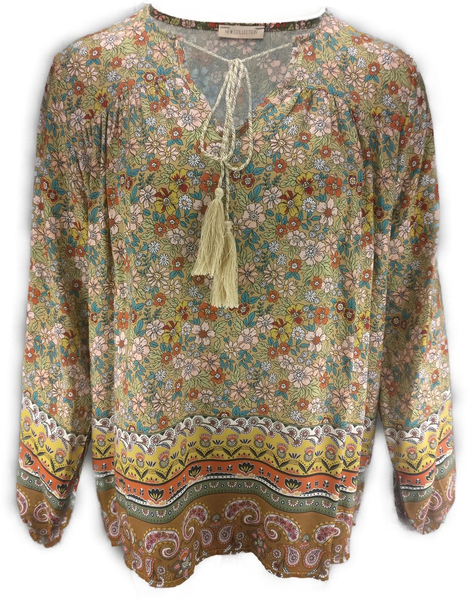 Blouse - viscose - met v-hals