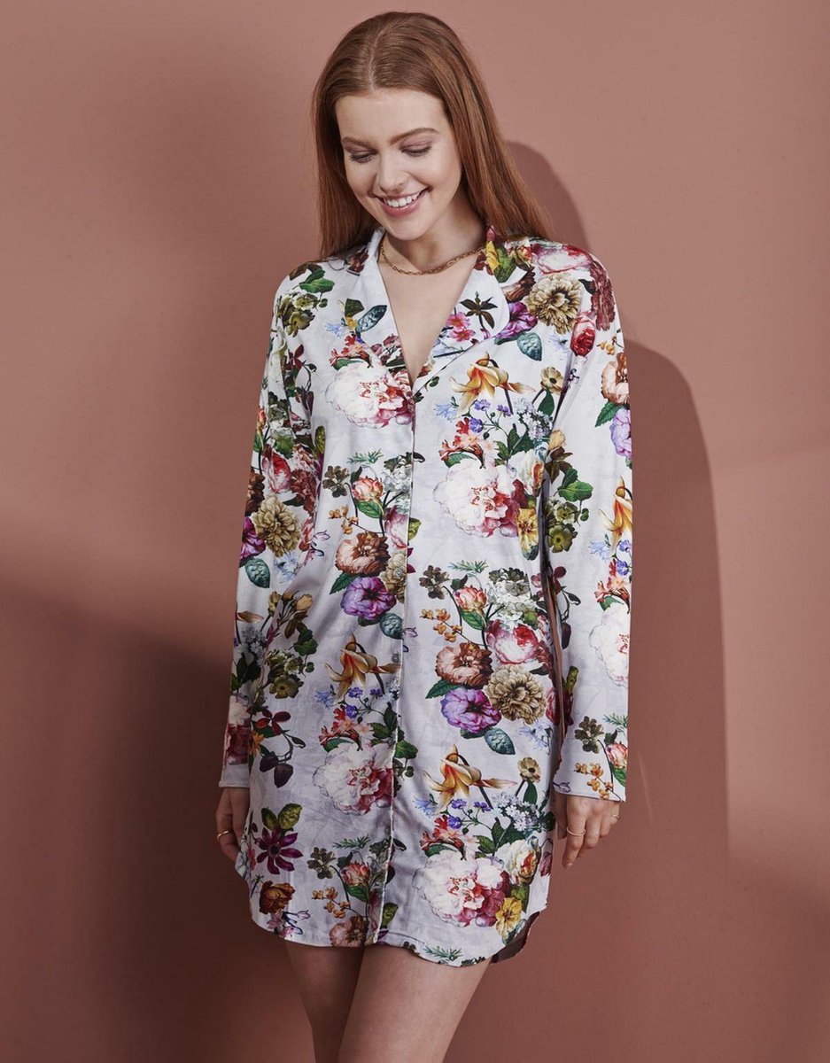 ESSENZA Lindy Fleur Nachthemd Lange Mouw Grijs - S