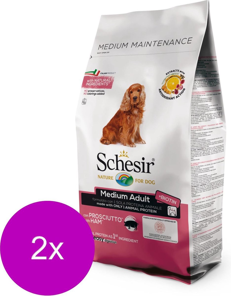 Schesir Medium Adult Ham - Hond - Droogvoer - 2 x 3 kg