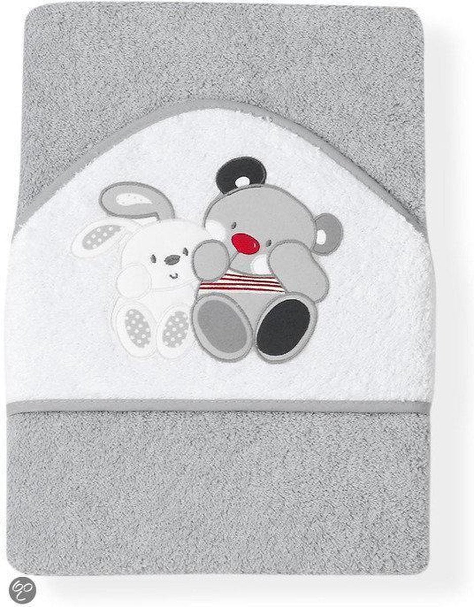 Interbaby Badcape Badcape Vriendjes Wit/Grijs
