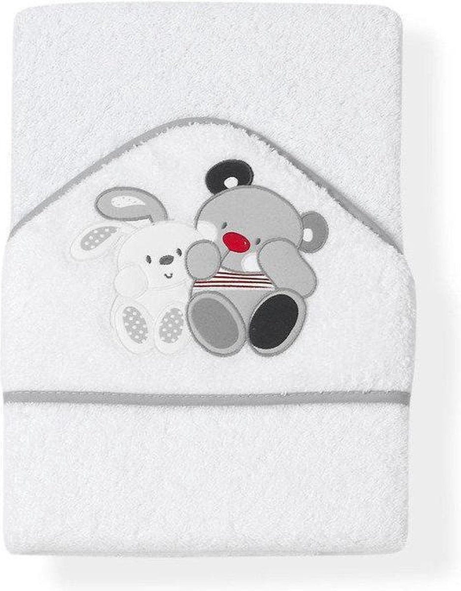 Interbaby Badcape Badcape Vriendjes Wit/Grijs