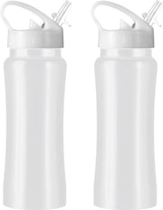 Set van 2x stuks drinkfles/waterfles 600 ml metallic wit van RVS - Sport bidon waterflessen