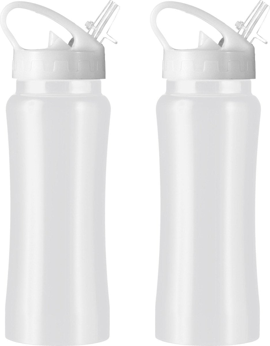 Set van 2x stuks drinkfles/waterfles 600 ml metallic wit van RVS - Sport bidon waterflessen
