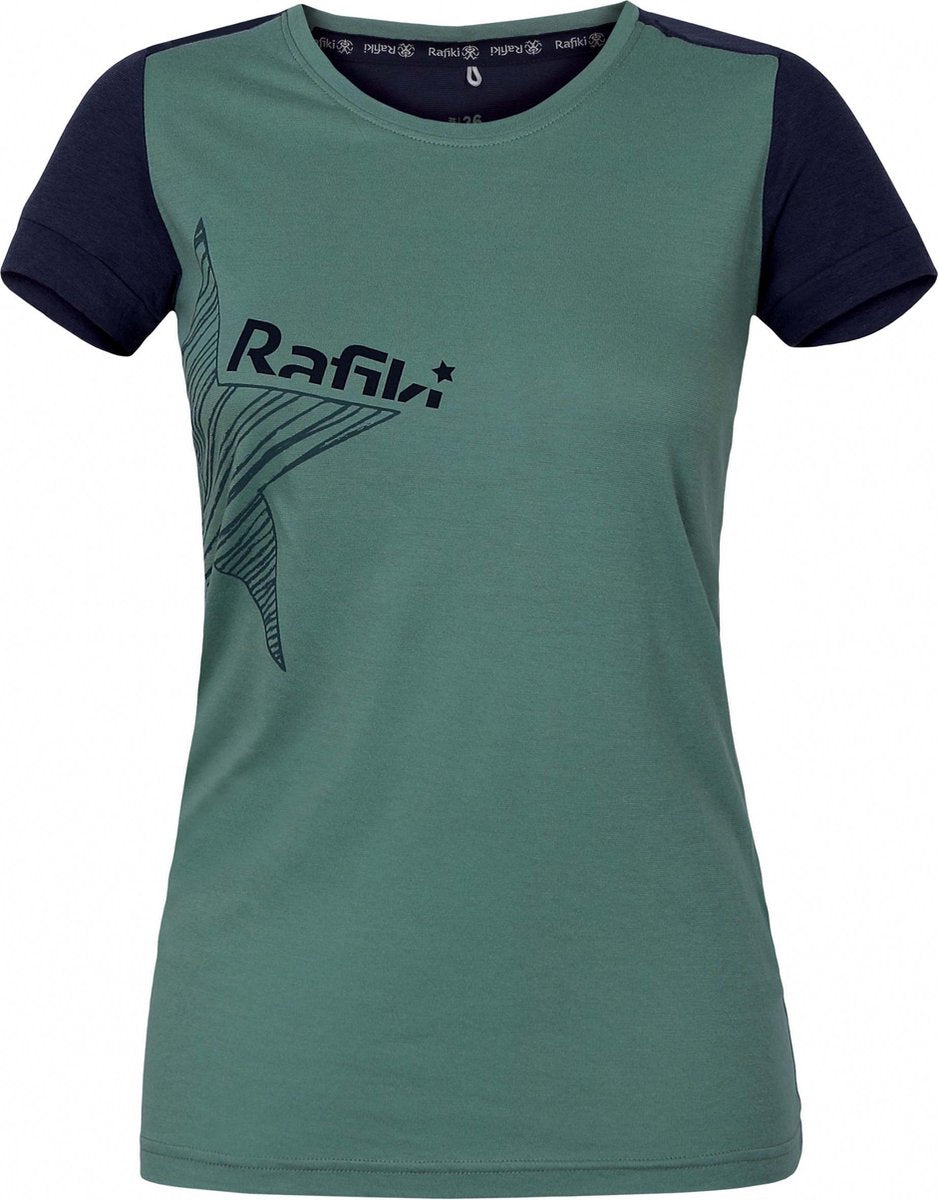 Rafiki T-shirt Chulilla Dames Katoen Groen/blauw Maat 40