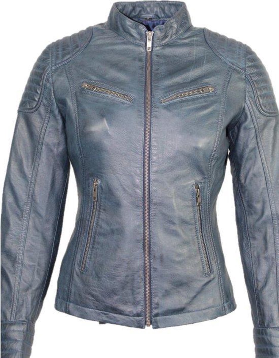 Angelina Biker kort lams leren jas soepel leer Denim -S