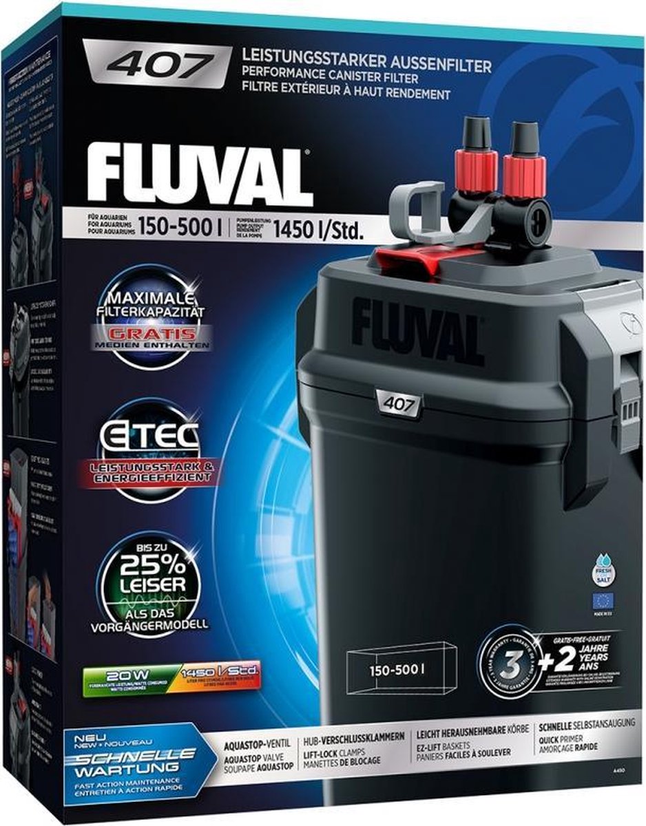 Fluval 407 buitenfilter 1450 l/uur 150-500 liter