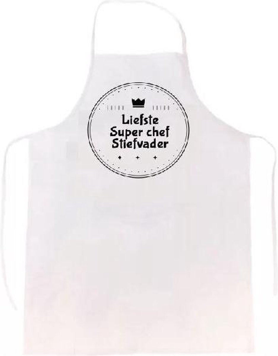 Liefste super chef stiefvader keukenschort | verassing - feestdag - verjaardag - geschenk - gift - kado - cadeau - barbeque - barbecue - chefkok - keuken - schort - eten - bbq - vlees - familie