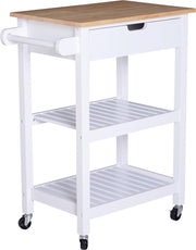 Nancy's Wooster Keukenwagen - Serveerwagen - Keukentrolley - Lade - Planken - Handvat - Hout - 64 x 39 x 84.5 cm - Wit - Natuurlijke Kleur