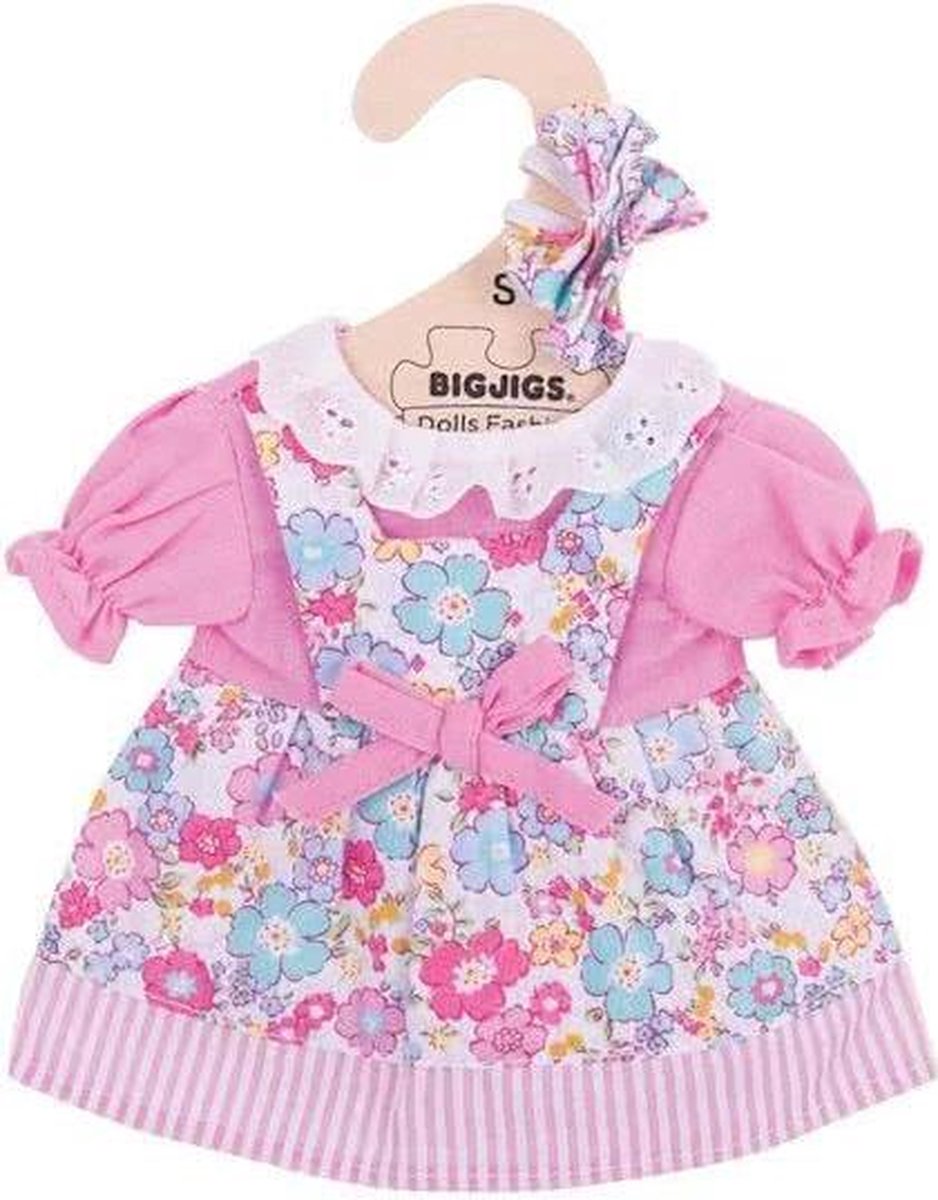 Bigjigs - Poppenkleren - Bloemenjurk - Roze - 28cm (S)