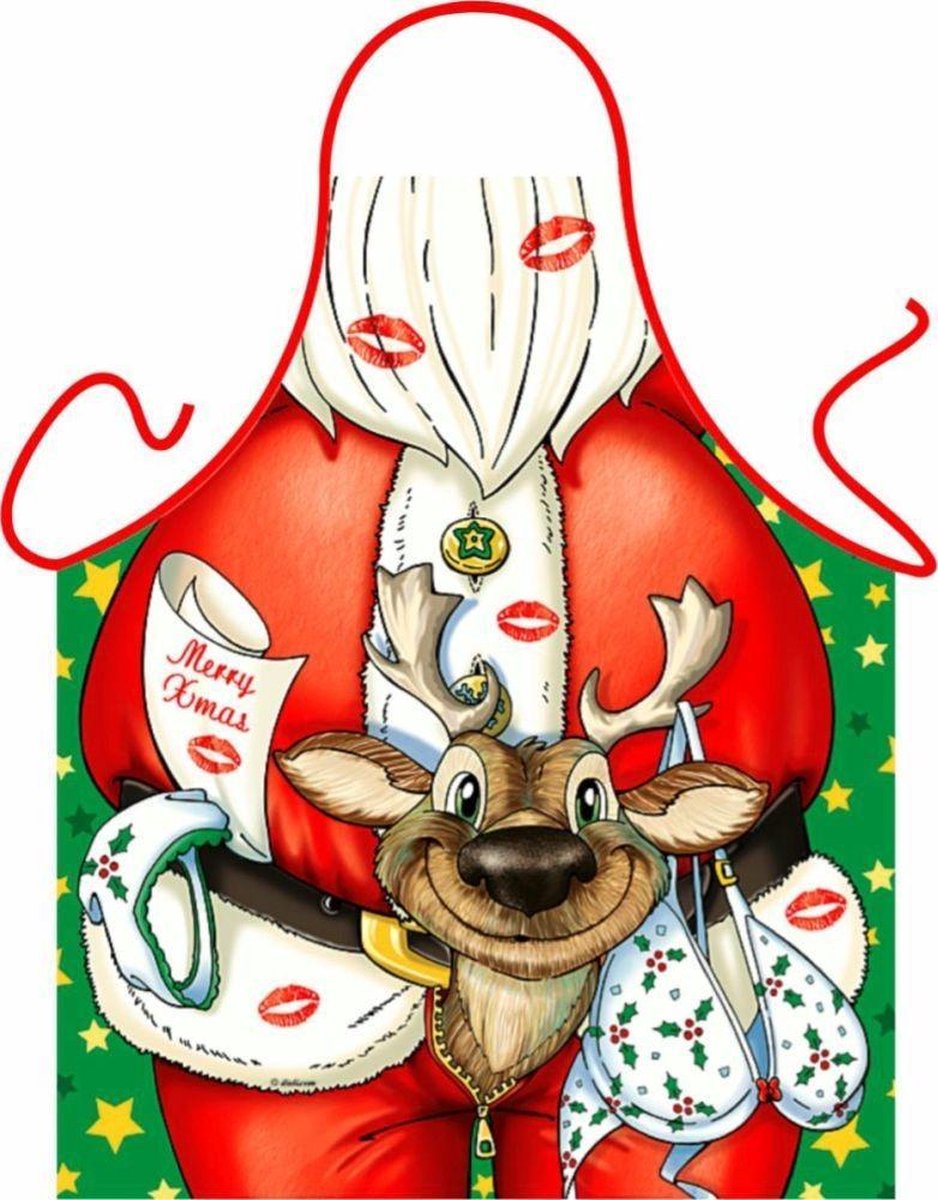Kerstman met rendier - Grappig Schort Keukenschort