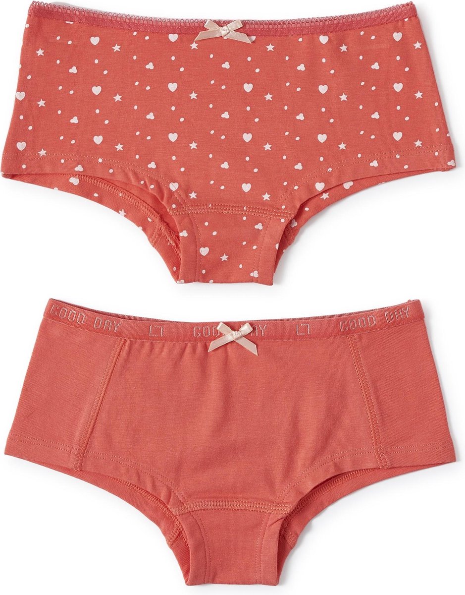 Little Label - meisjes - onderbroek (2 stuks) - roze en roze hartje ster - maat 134/140 - bio-katoen