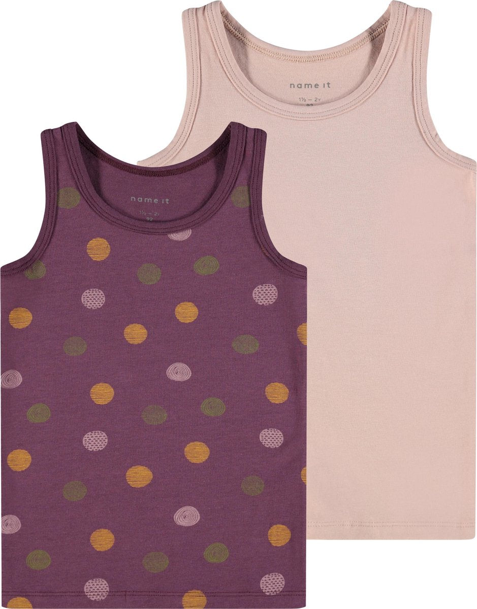 NAME IT NMFTANK TOP 2P PRUNE PURPLE DOT Meisjes Onderhemd - Maat 98