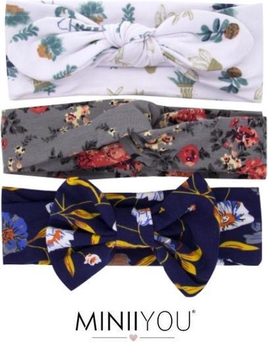 Set van 3 stuks | 6-24 maanden baby haarbandjes met strik - knoop blauw gebloemd | dreumes haarbandjes pack | meisjes haarband | baby hoofdband