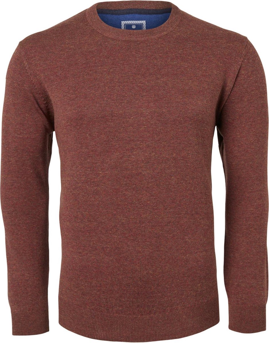 Redmond heren trui katoen - O-hals - herfstbruin melange -  Maat XXXL