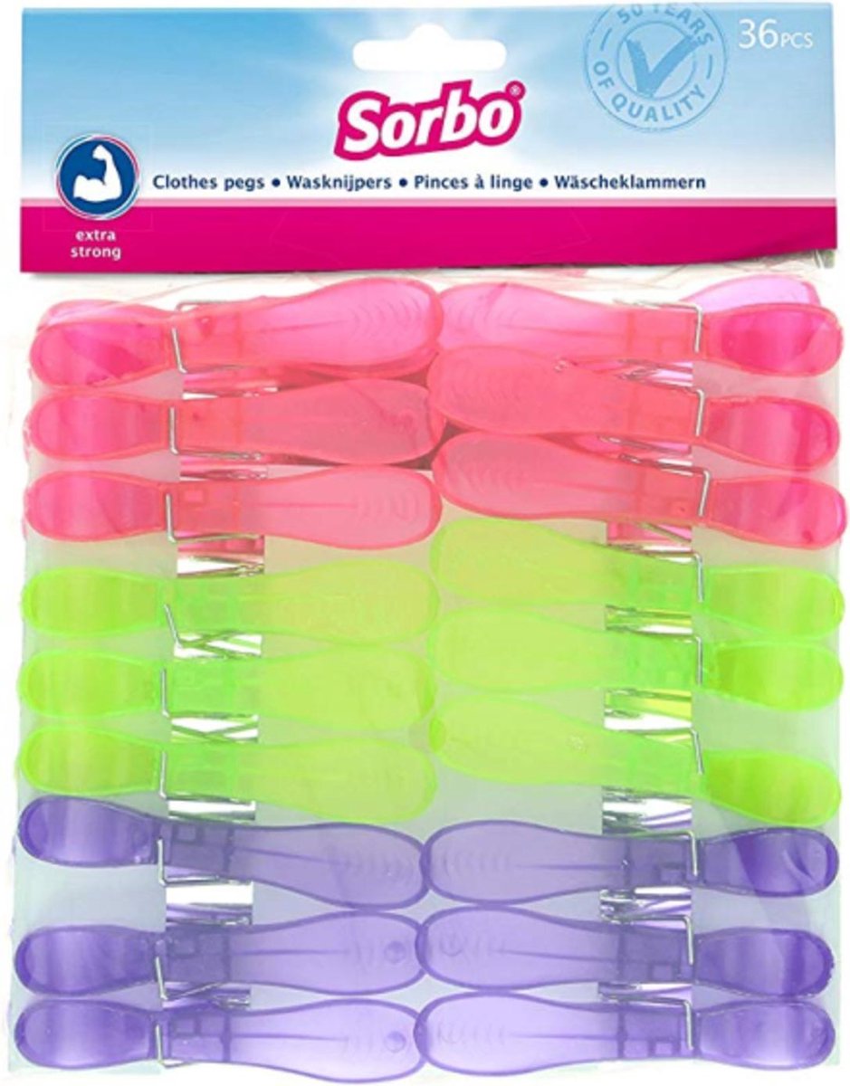 Sorbo Wasknijpers Plastic 36St. Gekleurd Gekleurd