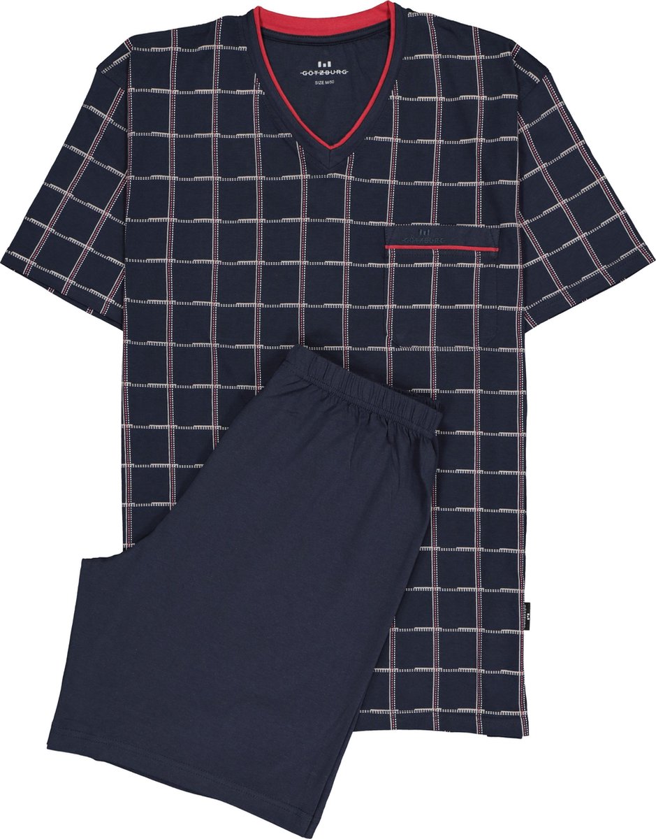 Gotzburg heren shortama - blauw met rood en wit geruit -  Maat: L