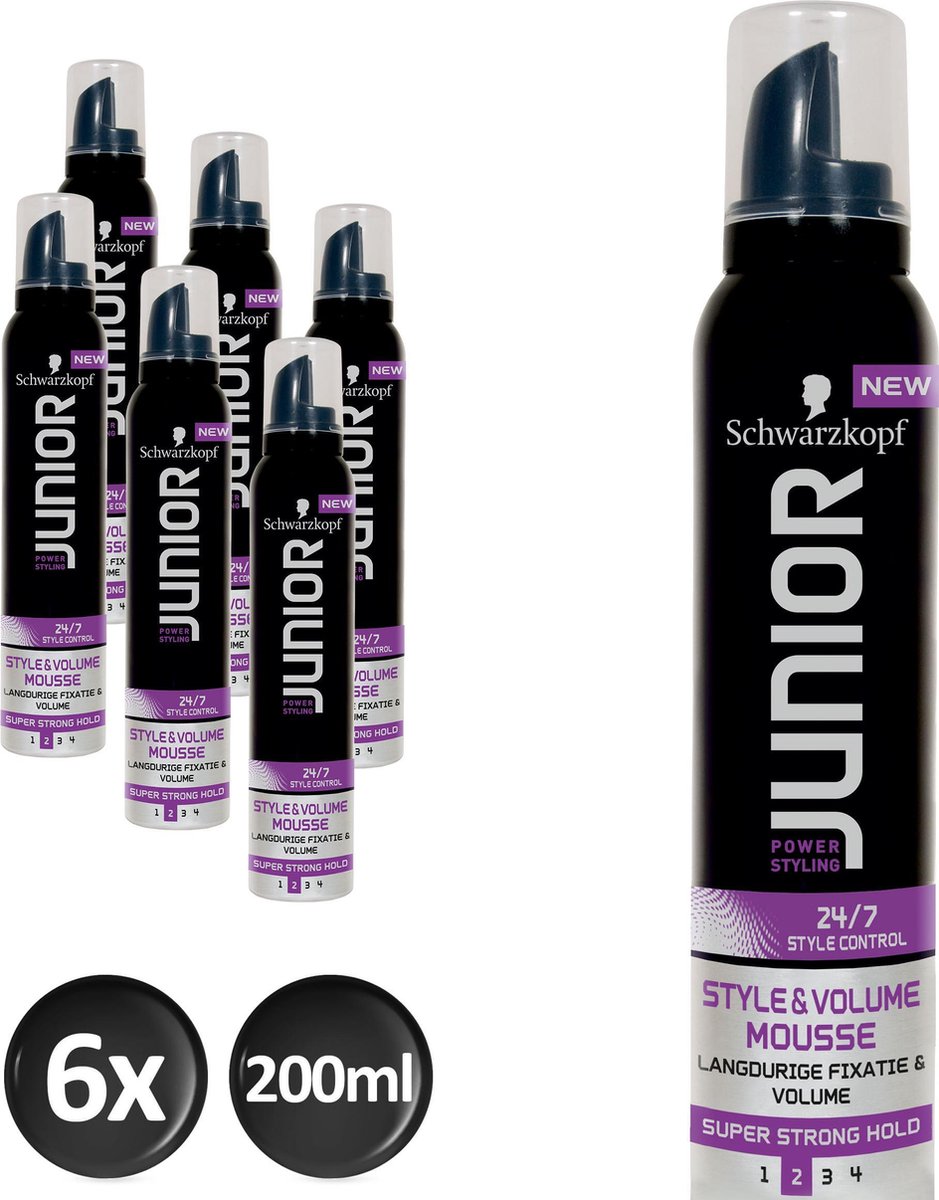 Schwarzkopf Junior Powerstyling Style & Volume Level 2 Haarmousse - 6 stuks - Voordeelverpakking