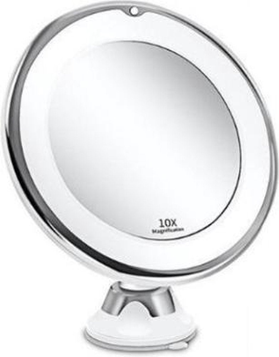 Rhodim - Make-up Spiegel - met Verlichting - 10x Vergroting - 360 Graden Draaibaar - LED - Zilver