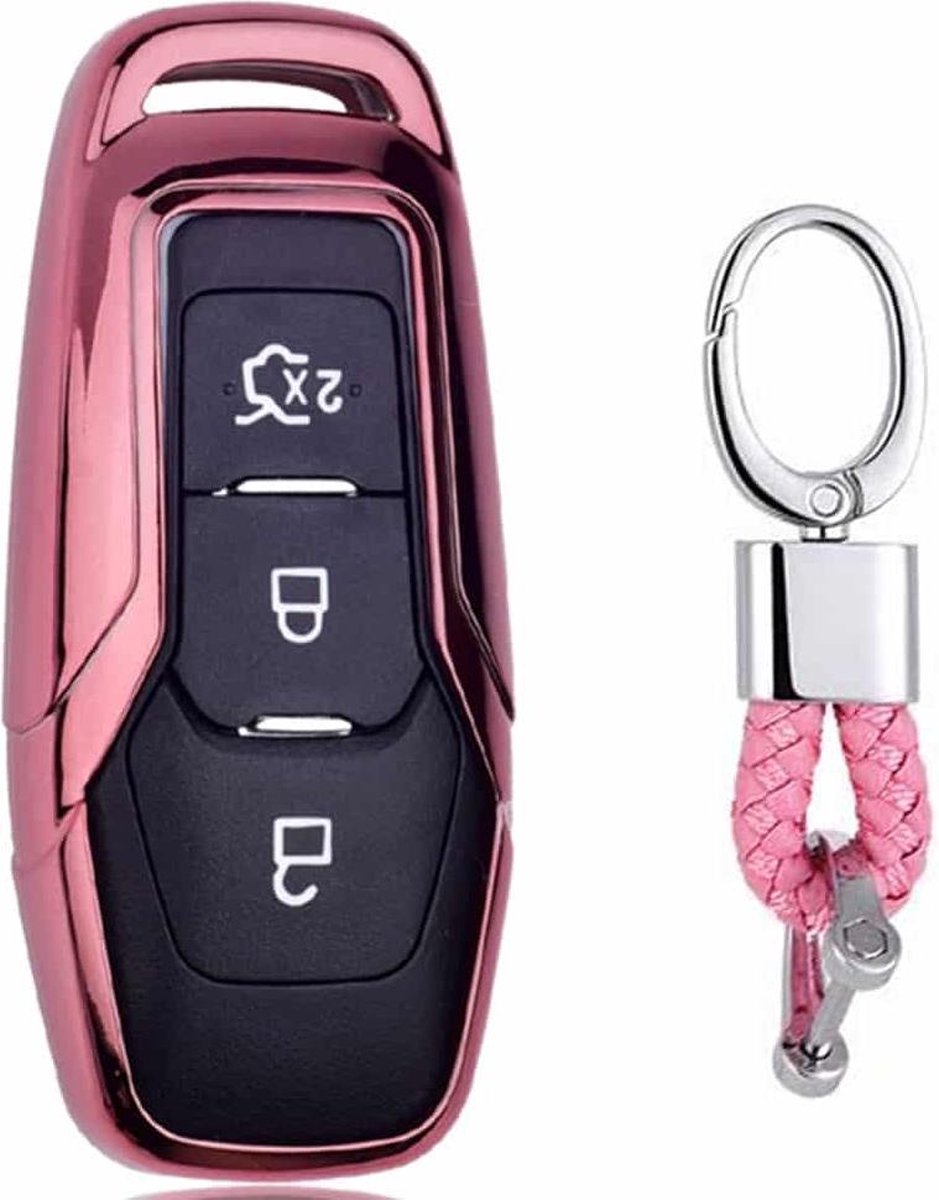 Galvaniserende TPU autosleutelbehuizing met enkele schaal met sleutelring voor Ford FOCUS / Edge / Mondeo / EcoSport / ESCORT (roze)