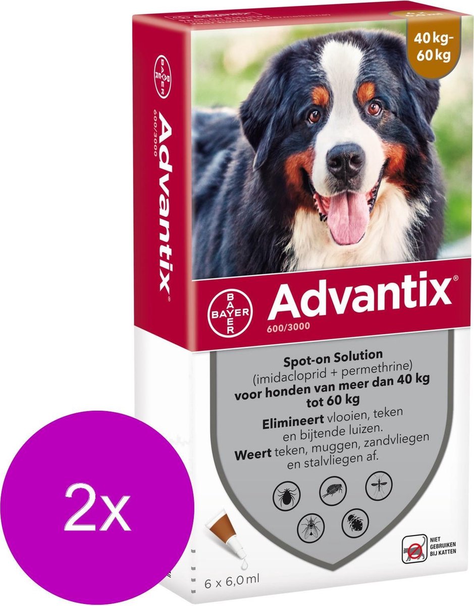 Bayer Advantix Vlooien & Teken Pipetten - Hond 40 tot 60kg - 2 x 6 stuks