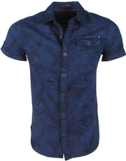 MZ72 - Heren Korte Mouw Overhemd - Carlito - Camouflage - Navy