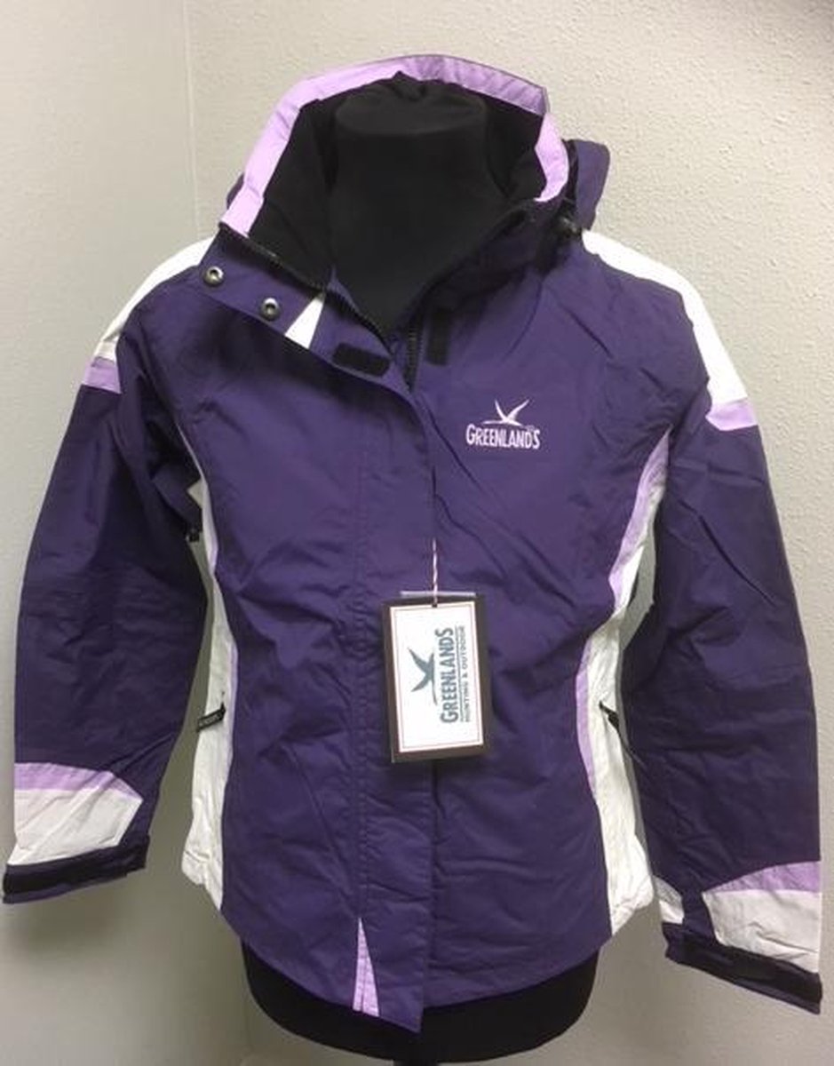 Stijlvolle Greenlands Dames Outdoorjas - paars XS -met afritsbare capuchon - waterdichte regenjas - winddicht - getailleerd