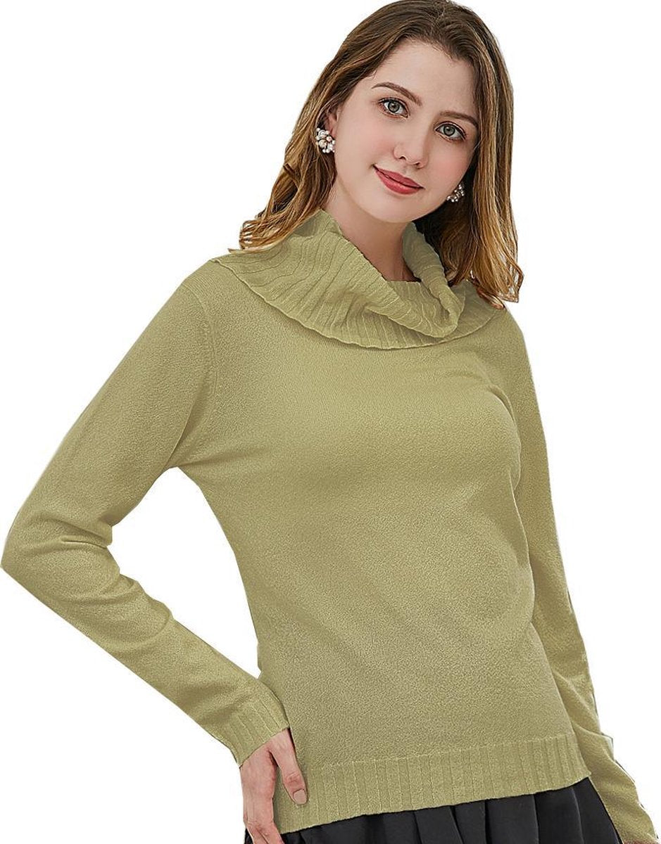 Manlee - m.l. Fijngebreide trui met wijde col en lange mouwen - Relaxed fit - Mais - Maat: M