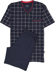 Gotzburg heren shortama - blauw met rood en wit geruit -  Maat: M