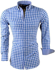 Montazinni - Heren Overhemd - Geblokt - Blauw