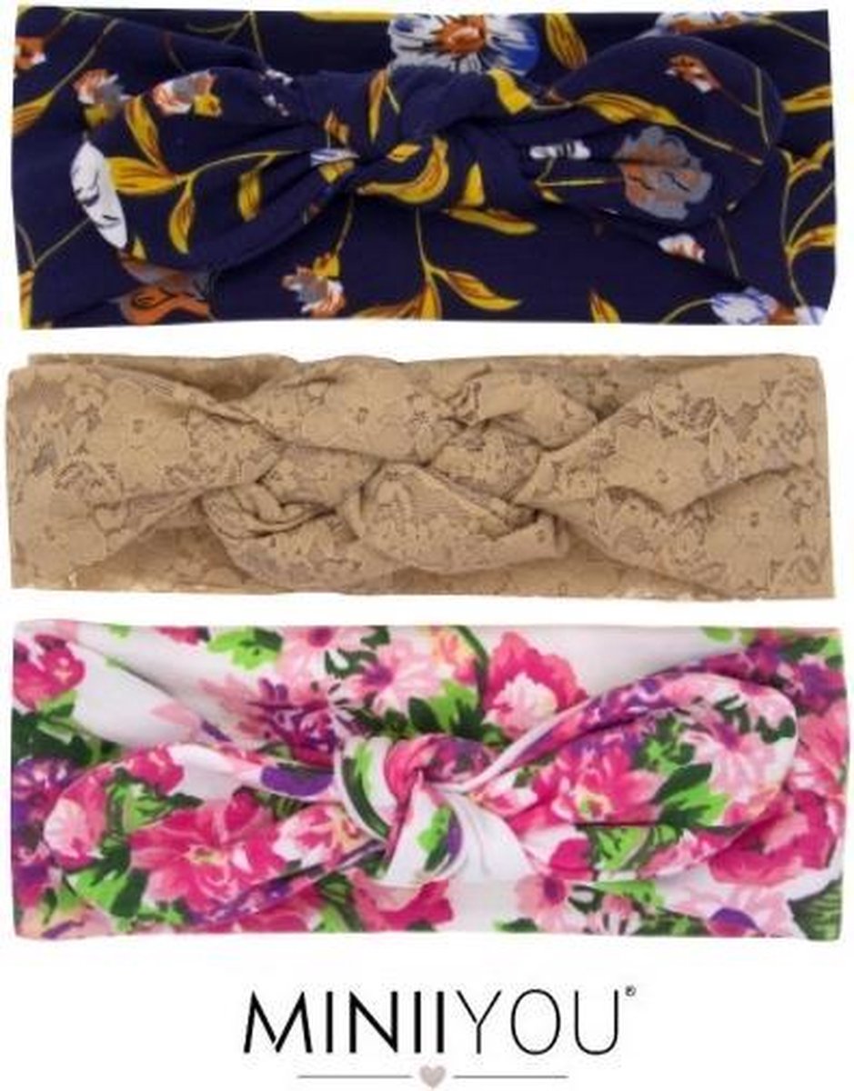 Set van 3 stuks | 6-24 maanden baby haarbandjes met strik - knoop bruin kant gebloemd | dreumes haarbandjes pack | meisjes haarband | baby hoofdband