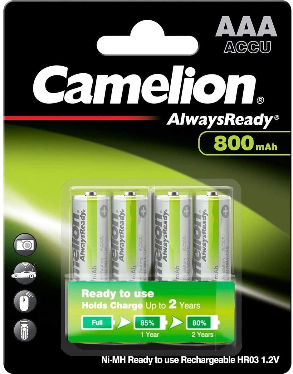 AAA mini penlite 800mAh oplaadbaar Always Ready Camelion
