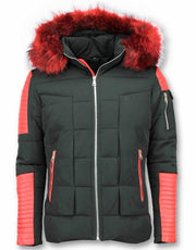 Enos Heren Winterjas – Met Faux Bontkraag – Zwart Heren Winterjas Heren Jas Maat XL
