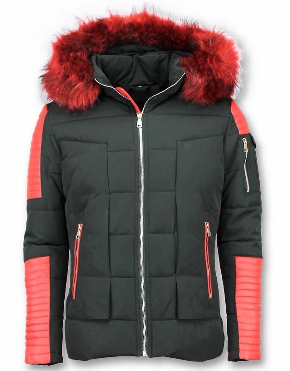 Enos Heren Winterjas – Met Faux Bontkraag – Zwart Heren Winterjas Heren Jas Maat XL