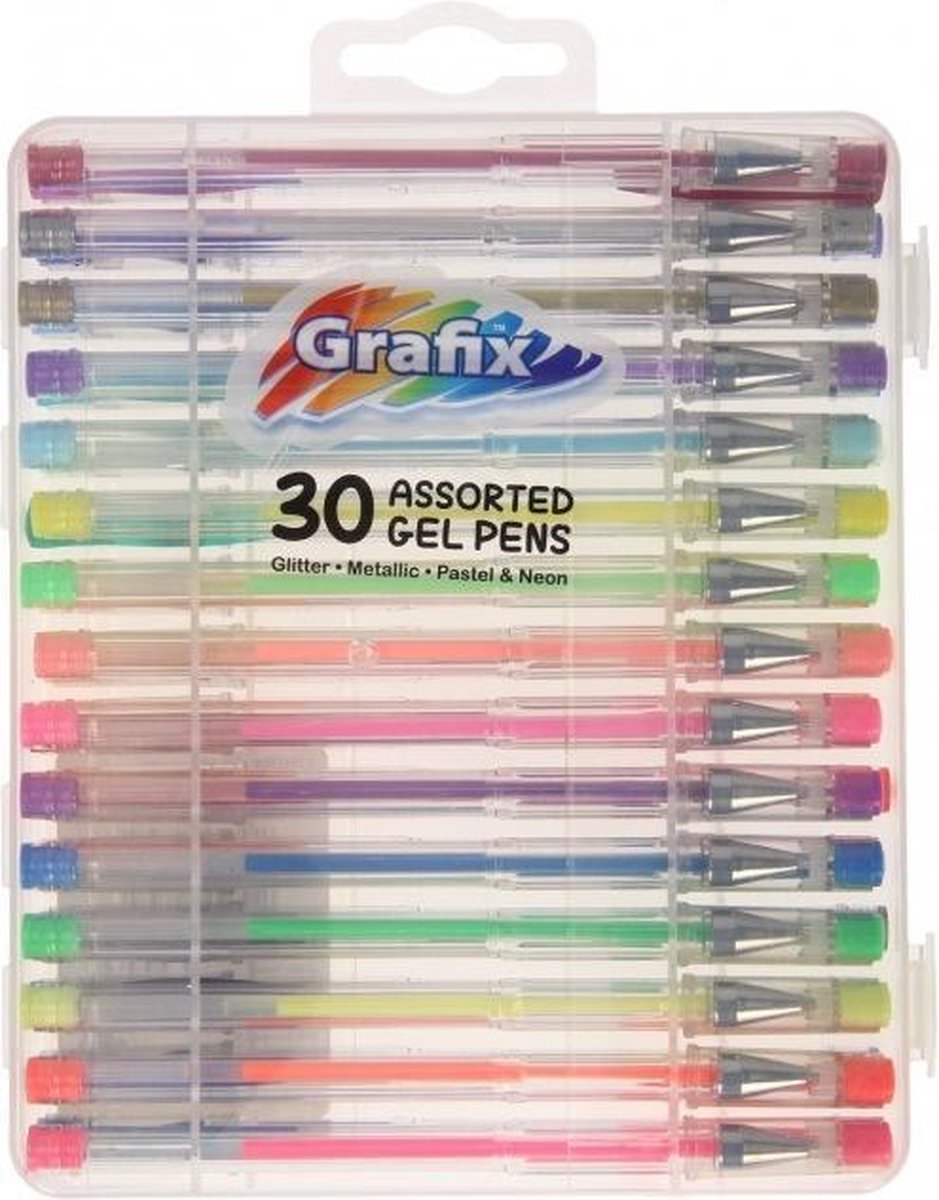 30 Gelpennen in bewaardoos | 4 varianten: Glitter
