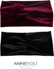Set 2 stuks - Velvet dames haarbanden wijnrood - rood zwart - hoofdbanden
