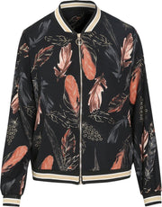 Cassis - Bomberjack met verenprint - Zwart