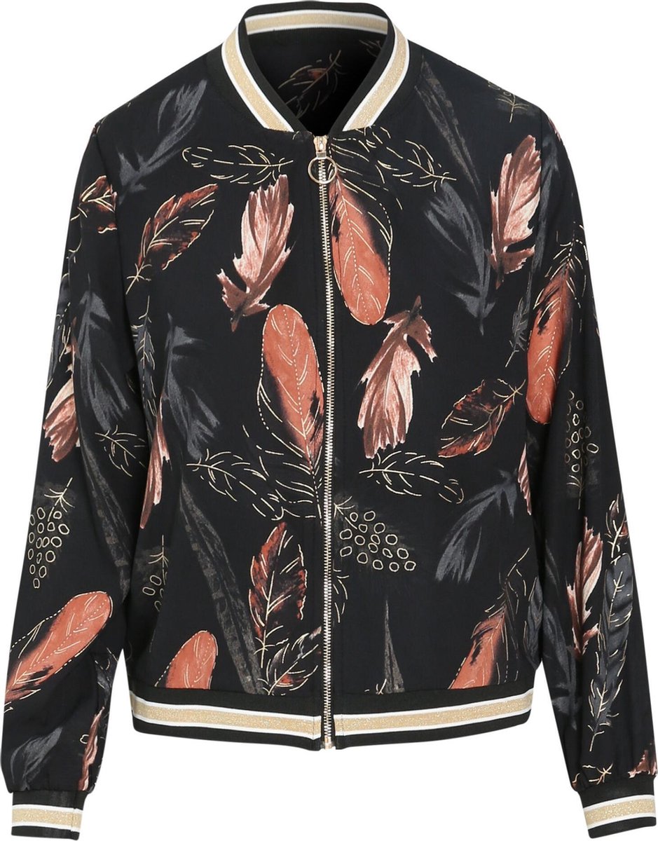 Cassis - Bomberjack met verenprint - Zwart