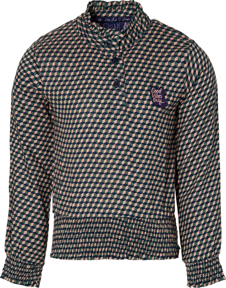 Quapi blouse Do roze/groen geomatric print voor meisjes - maat 146/152