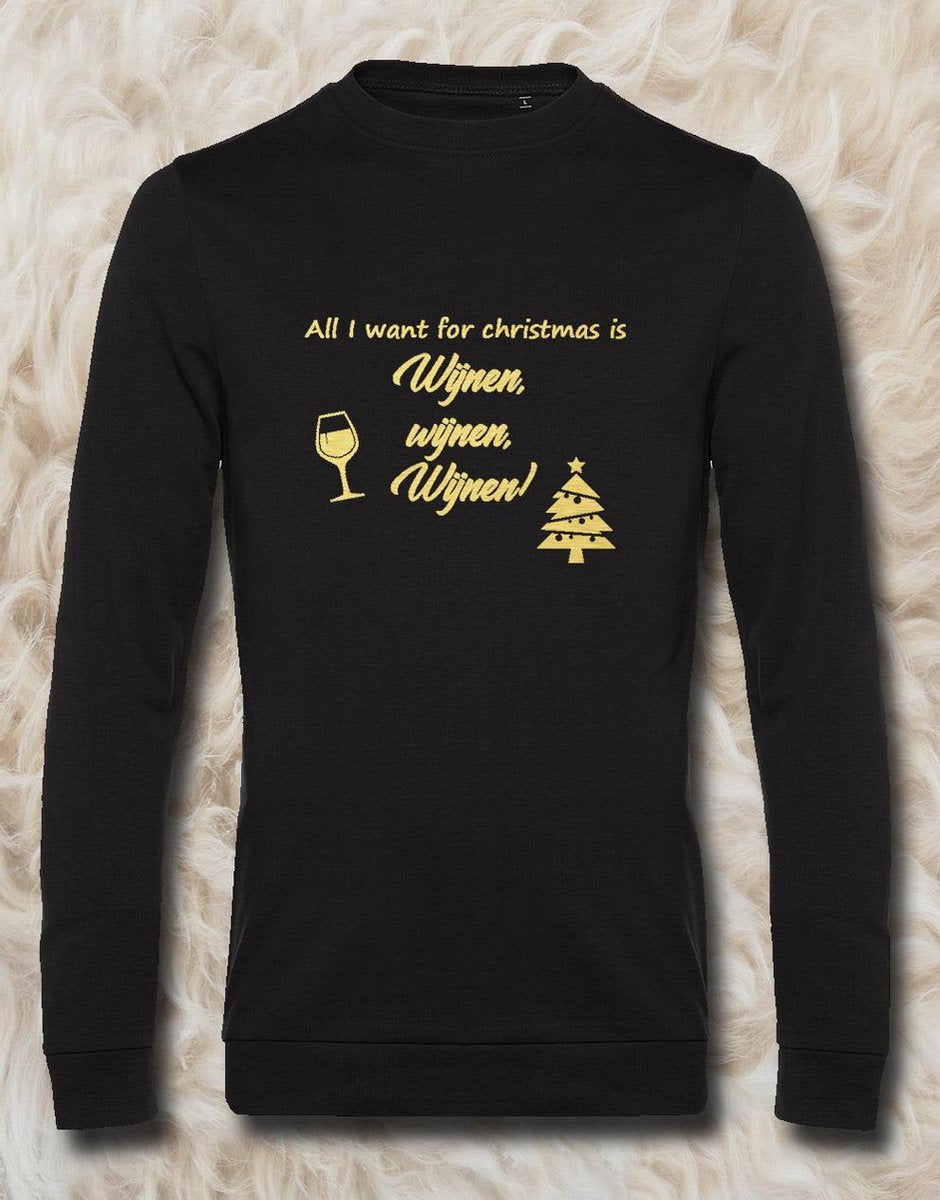 Sweater met opdruk “All I want for christmas is Wijnen wijnen wijnen”