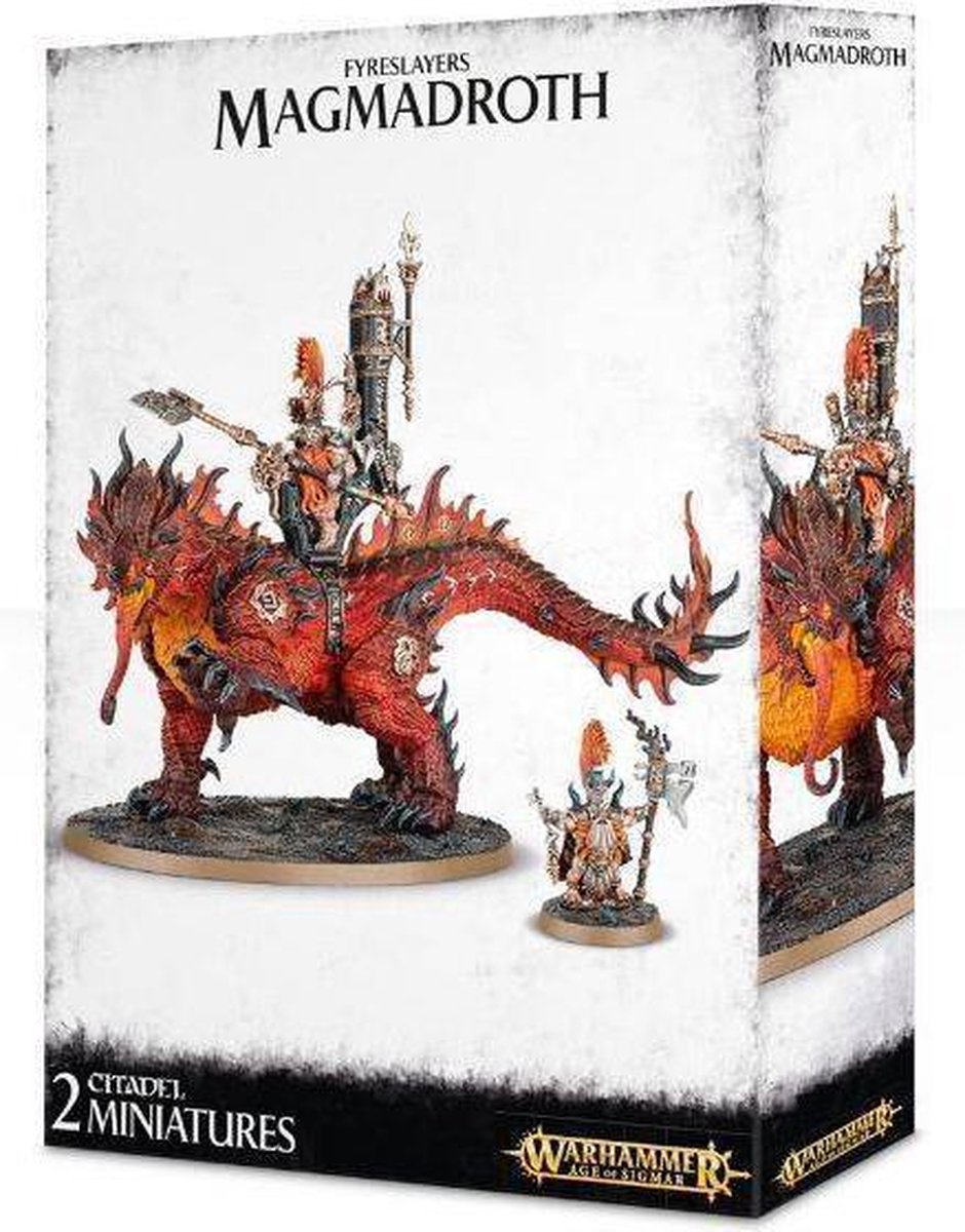 Age of Sigmar Duardin Fyreslayers: Auric Runefather/Smiter/Son on Magmadroth