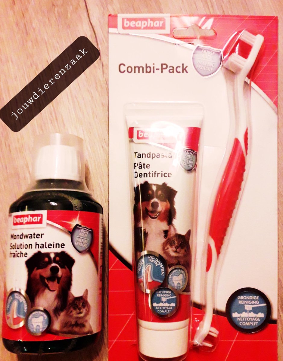 combi pakket Beaphar mondwater + tandpasta + tandenborstel