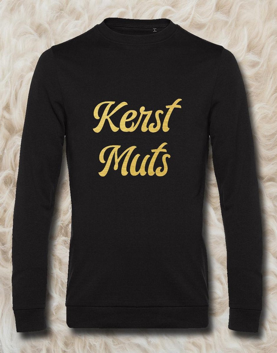 Sweater met opdruk “Kerst Muts” Zwarte sweater met goudkleurige opdruk. Een echt leuke