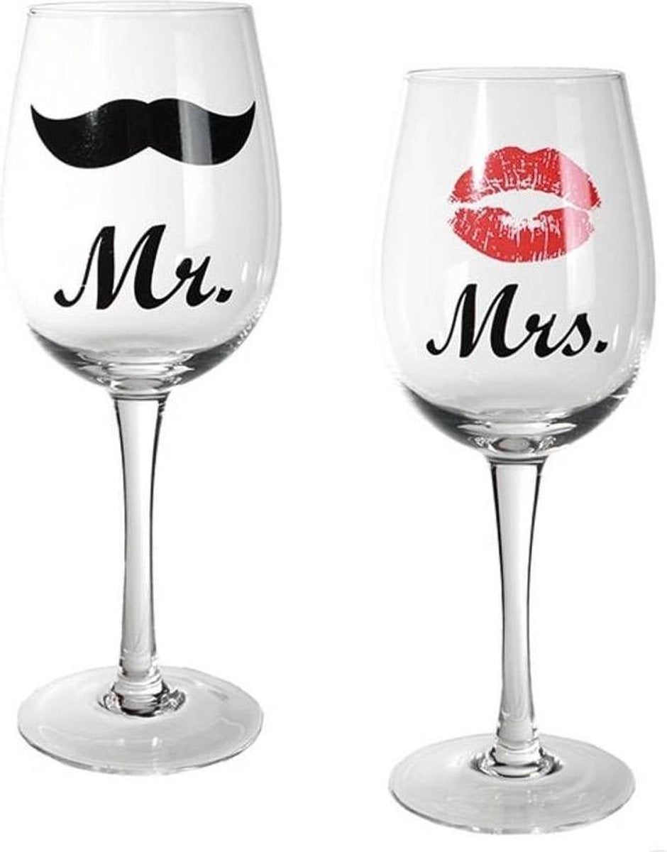 Mr & Mrs Wijnglazen - Wijnglas - 430 ML - 2 Stuks