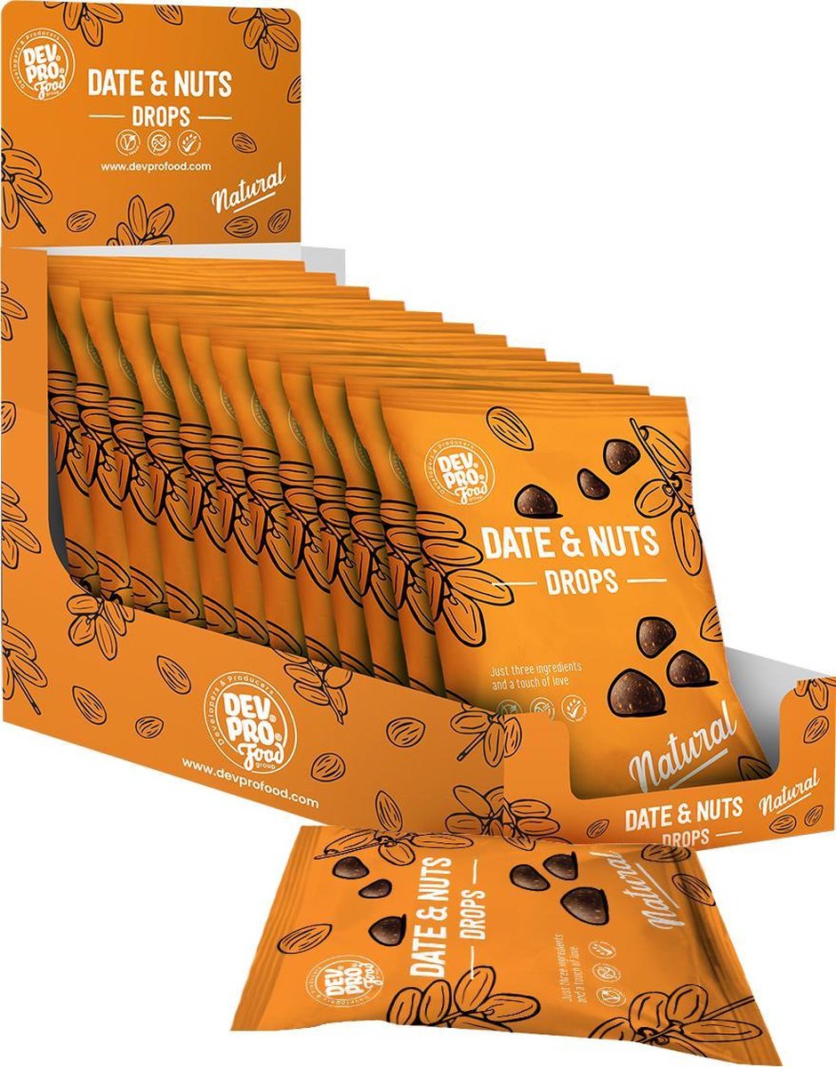 Dev. Pro. Dadel & Noten snoepjes - naturel smaak - 12 zakjes van 40 gram - handige SRP verpakking