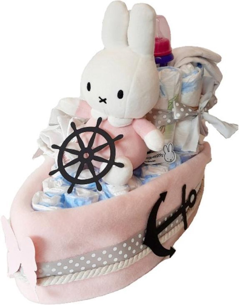 Luiertaart Nijntje boot meisje - Met gratis kaartje