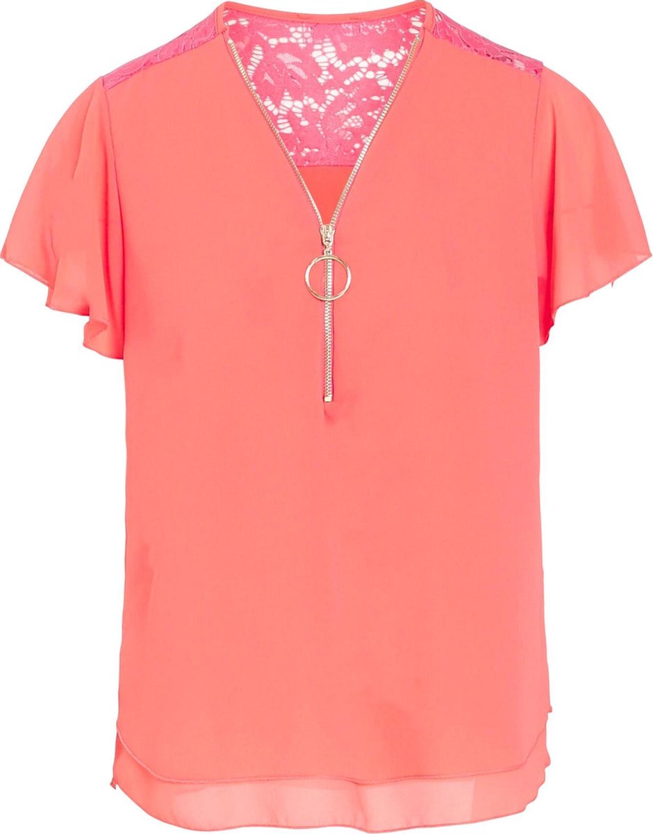 Cassis - Blouse met kant - Koraal